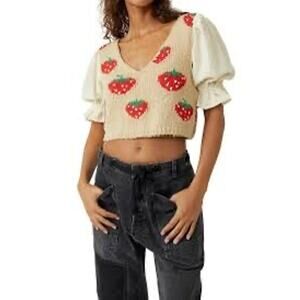 Free People Strawberry Jam Mixed Media Top Size XS
